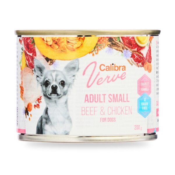 Calibra Dog Verve Adult Small Ternera y Pollo Sin Cereales para Perros Pequeños en Lata Pack 6×200 g - unidad