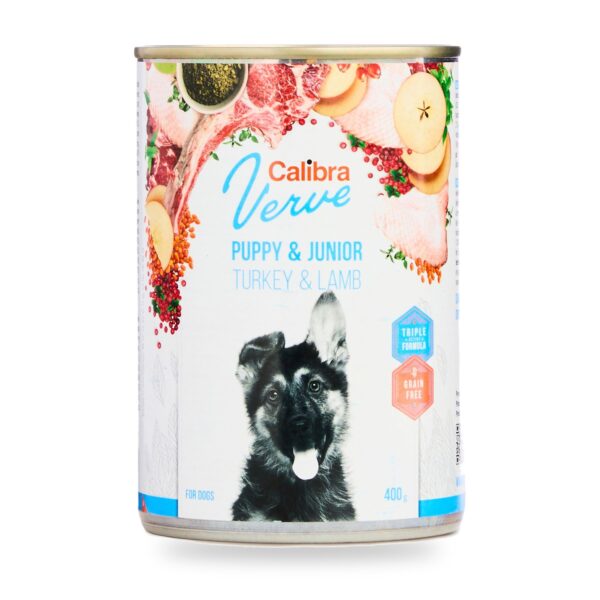 Calibra Dog Verve Junior Pavo y Cordero Sin Cereales para Cachorros en Lata Pack 6×400 g - unidad