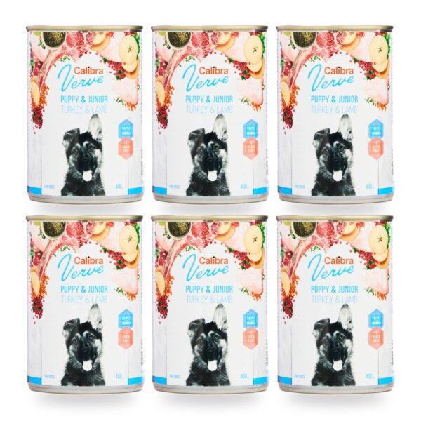 Calibra Dog Verve Junior Pavo y Cordero Sin Cereales para Cachorros en Lata Pack 6×400 g