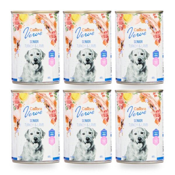 Calibra Dog Verve Senior Pavo y Cordero Sin Cereales para Perros Senior en Lata Pack 6×400 g