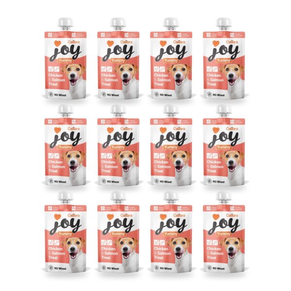 Calibra Joy Yummy Pollo y Salmón Pasta para Lamer para Perros Pack 12×100 g (12 unidades)