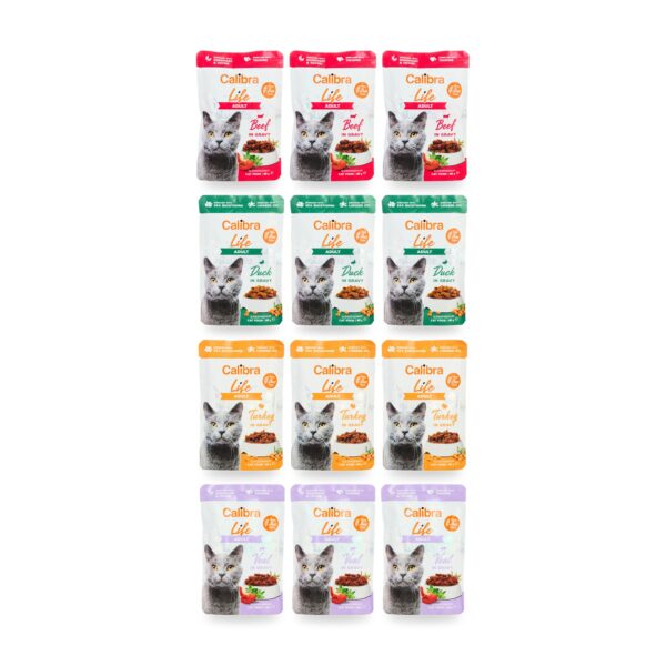 Contenido del pack Calibra Cat Life Adult Multipack Sobres en Salsa para Gatos 12x85 g