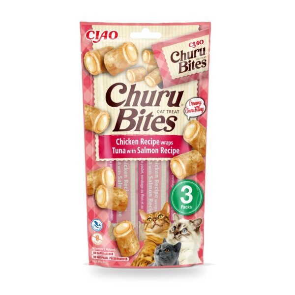 Churu Bites Atún Con Salmón Premios Rellenos Para Gatos Pack 12×30 g - unidad
