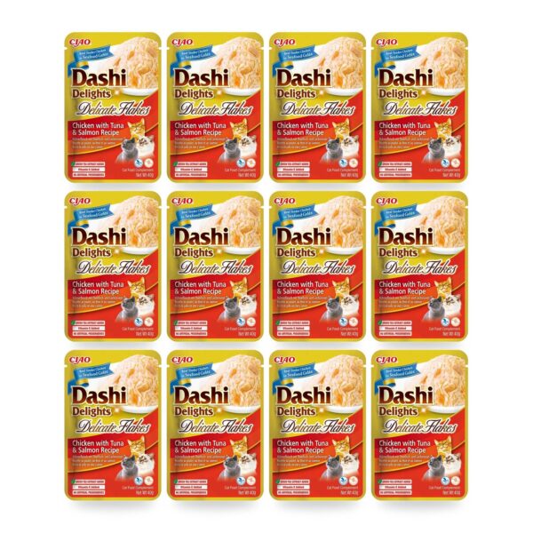 Churu Dashi Delights Flakes Pollo Con Atún Y Salmón Para Gatos Pack 12×40 g