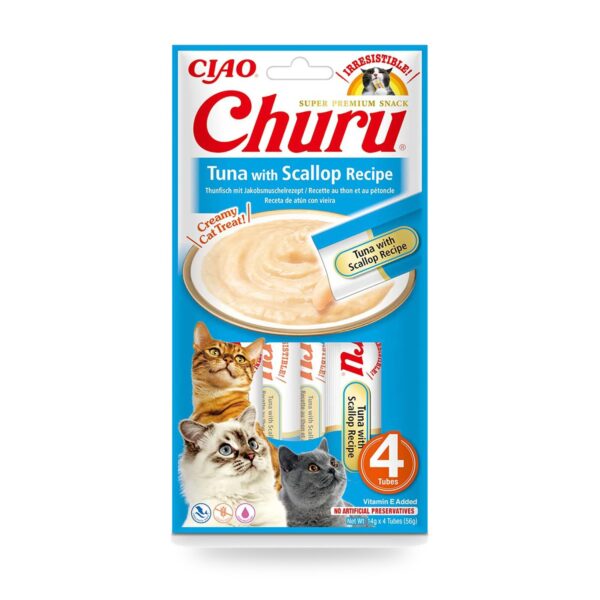 Churu Puré Atún Con Vieira Snack Cremoso Para Gatos Pack 12×4 Tubos - unidad