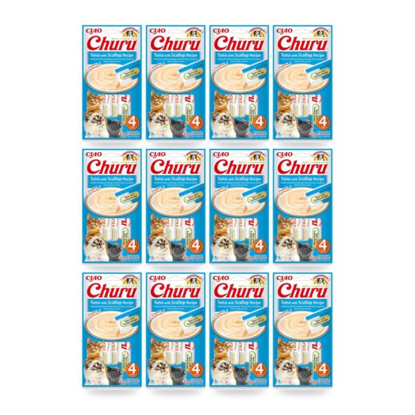 Churu Puré Atún Con Vieira Snack Cremoso Para Gatos Pack 12×4 Tubos