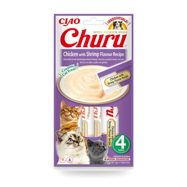 Churu Puré Pollo Con Gamba Snack Cremoso Para Gatos Pack 12×4 Tubos - unidad
