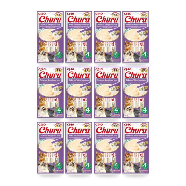 Churu Puré Pollo Con Gamba Snack Cremoso Para Gatos Pack 12×4 Tubos