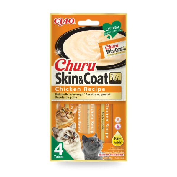 Churu Skin and Coat Pollo Snack Cremoso Para Gatos Pack 12×4 Tubos - unidad