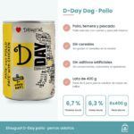 Infografía con ingredientes, analíticos y ración diaria del paté D-Day para perros