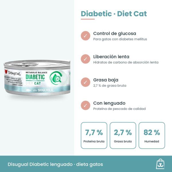 Infografía Disugual Latas Diabetic de Lenguado para Gatos: beneficios y datos clave
