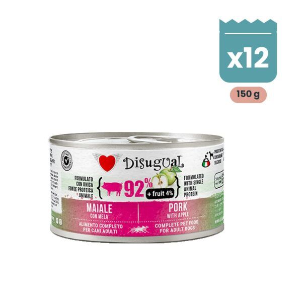 Lata de Disugual Fruit cerdo con manzana, paté monoproteico sin cereales para perros