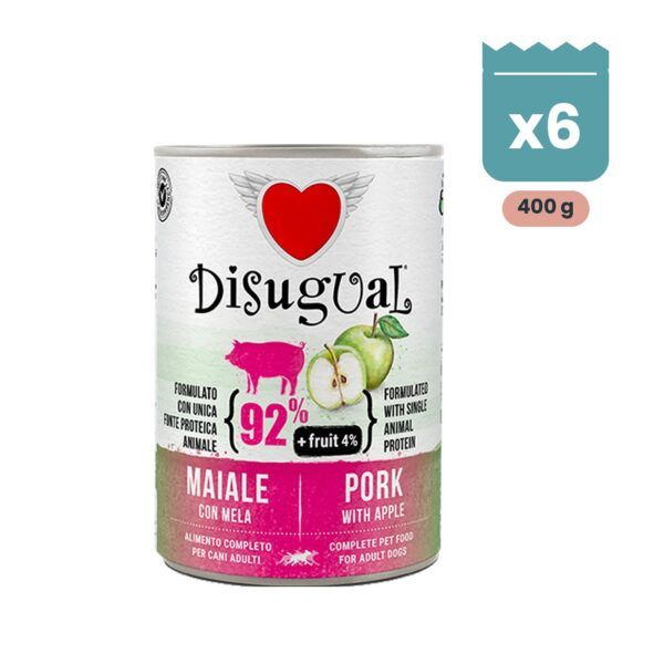 Lata de Disugual Fruit cerdo con manzana, paté monoproteico sin cereales para perros