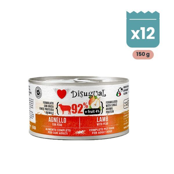 Lata de Disugual Fruit cordero con pera, paté monoproteico para perros adultos