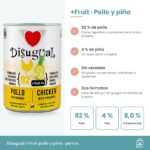 Infografía con el 92 % de pollo, el 4 % de piña y la ración diaria por peso