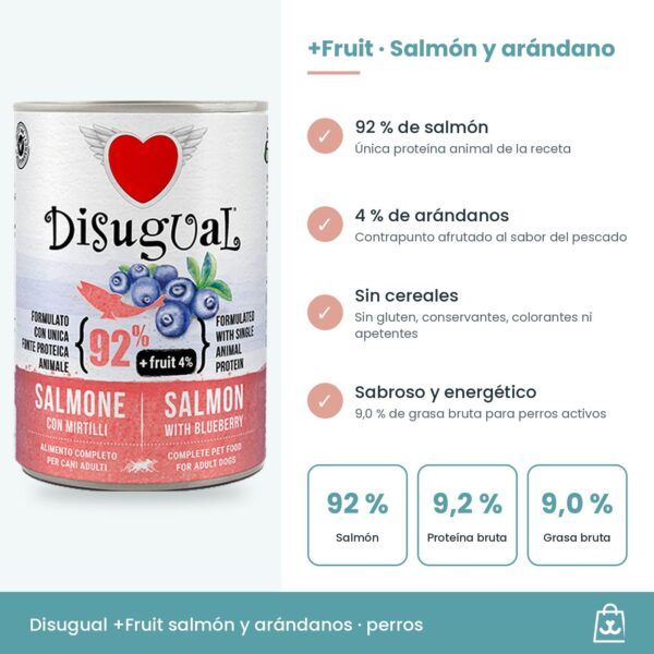 Infografía con el 92 % de salmón, el 4 % de arándanos y los analíticos oficiales