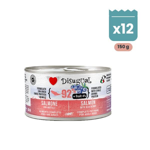 Lata de Disugual Fruit salmón con arándanos, paté de pescado monoproteico para perros