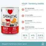 Infografía con el 92 % de ternera, el 4 % de melón y los datos analíticos del paté