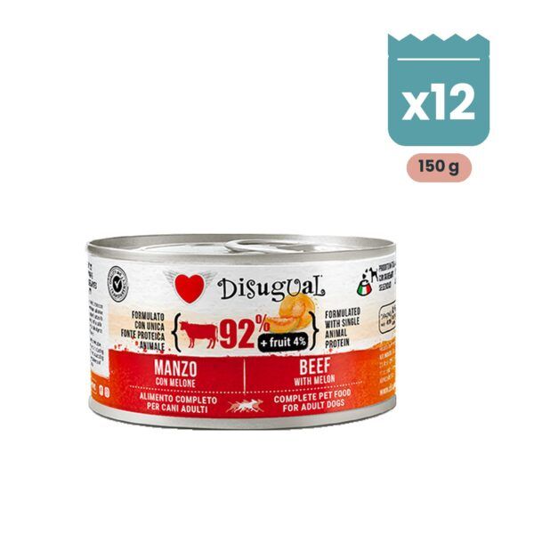 Lata de Disugual Fruit ternera con melón, paté monoproteico para perros adultos
