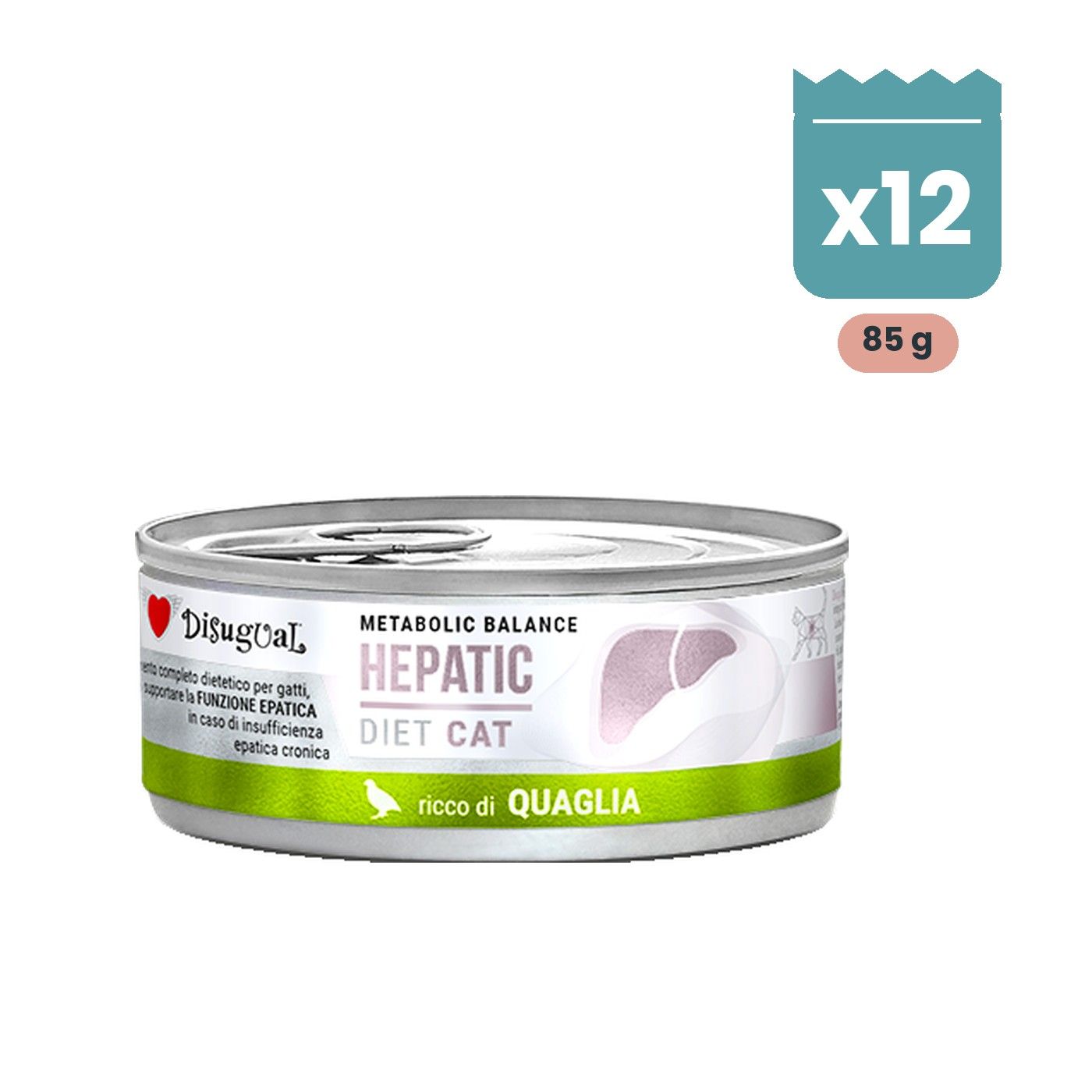 Disugual Latas Hepatic de Codorniz para Gatos Pack Ahorro 12x85 Gr Lata de Disugual Hepatic de codorniz para gatos, pack de 12 latas de 85 g en paté