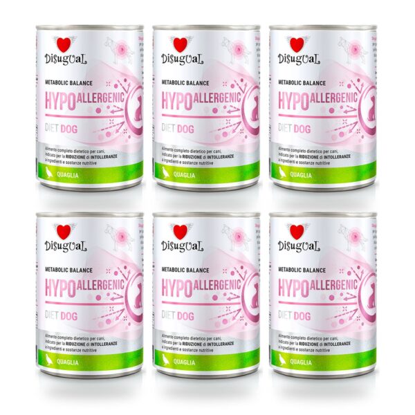 Disugual Latas Hypoallergenic de Codorniz para Perros Pack Ahorro 6×400 Gr (6 unidades)