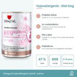 Infografía del paté: jabalí 47 % como única proteína, calabaza, omega-3 y omega-6 y periodo de uso