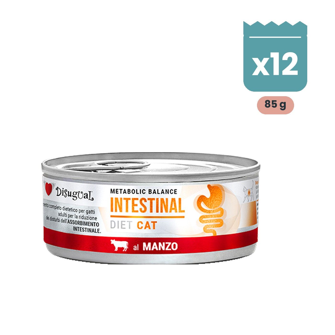 Disugual Latas Intestinal de Ternera para Gatos Pack Ahorro 12x85 Gr Lata de Disugual Intestinal de ternera para gatos, pack de 12 latas de 85 g en paté
