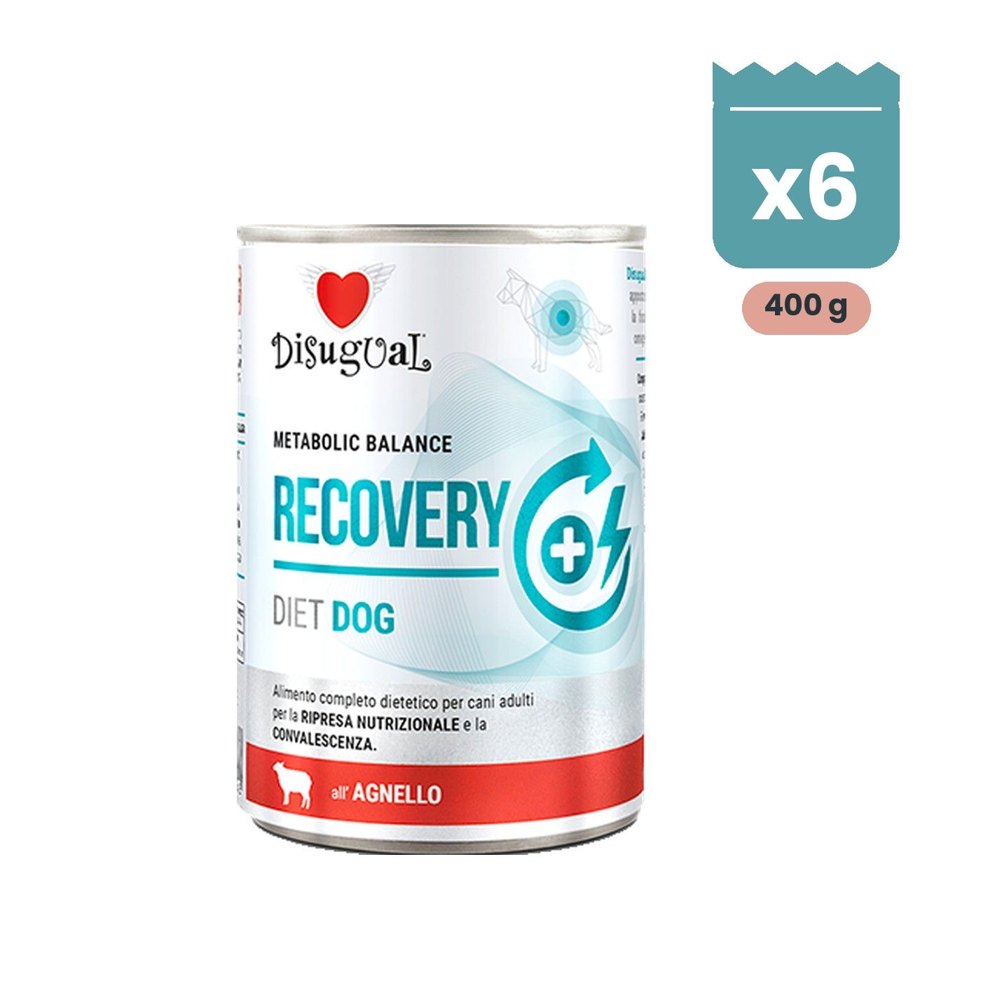 Disugual Latas Recovery de Cordero para Perros Pack Ahorro 6x400 Gr Lata Disugual Recovery de cordero para perros, paté dietético de 400 g para la convalecencia