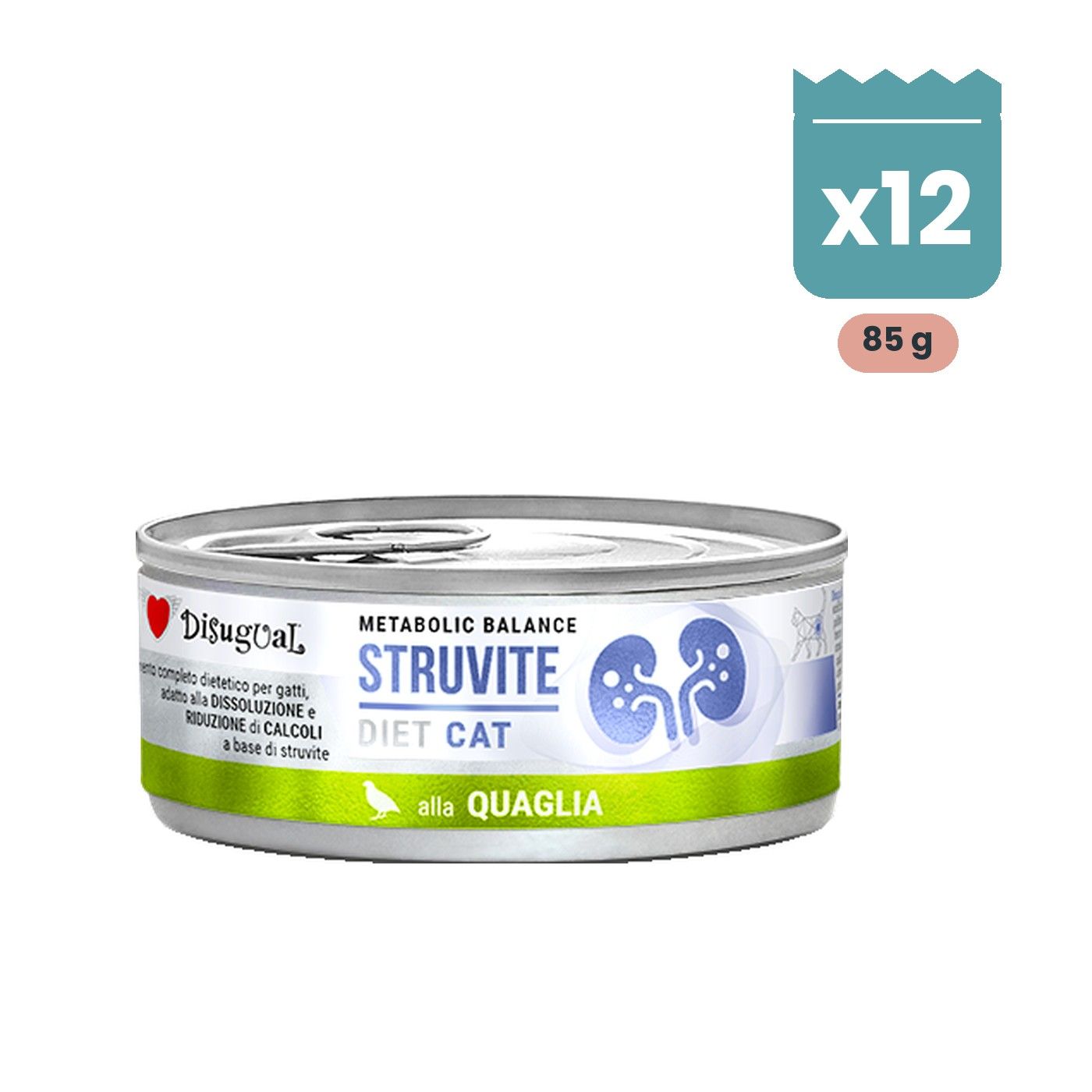 Disugual Latas Struvite de Codorniz para Gatos Pack Ahorro 12x85 Gr Lata de Disugual Struvite de codorniz para gatos, pack de 12 latas de 85 g en paté