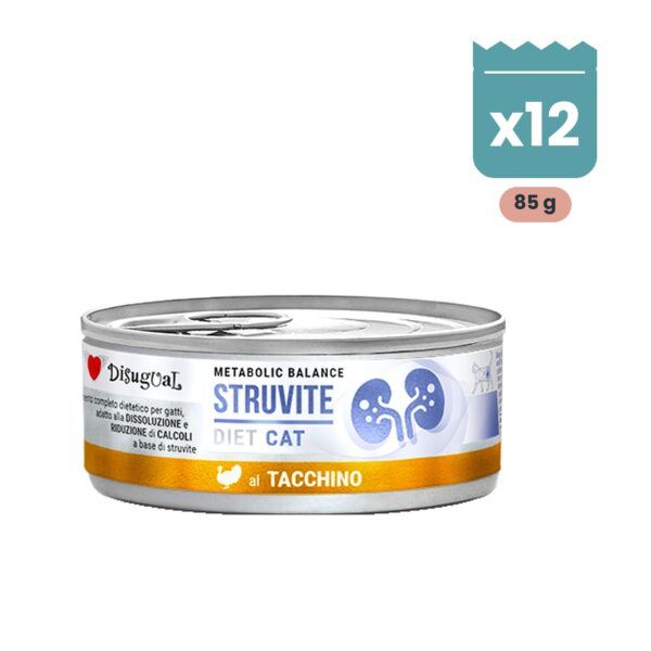 Lata de Disugual Struvite de pavo para gatos, pack de 12 latas de 85 g en paté