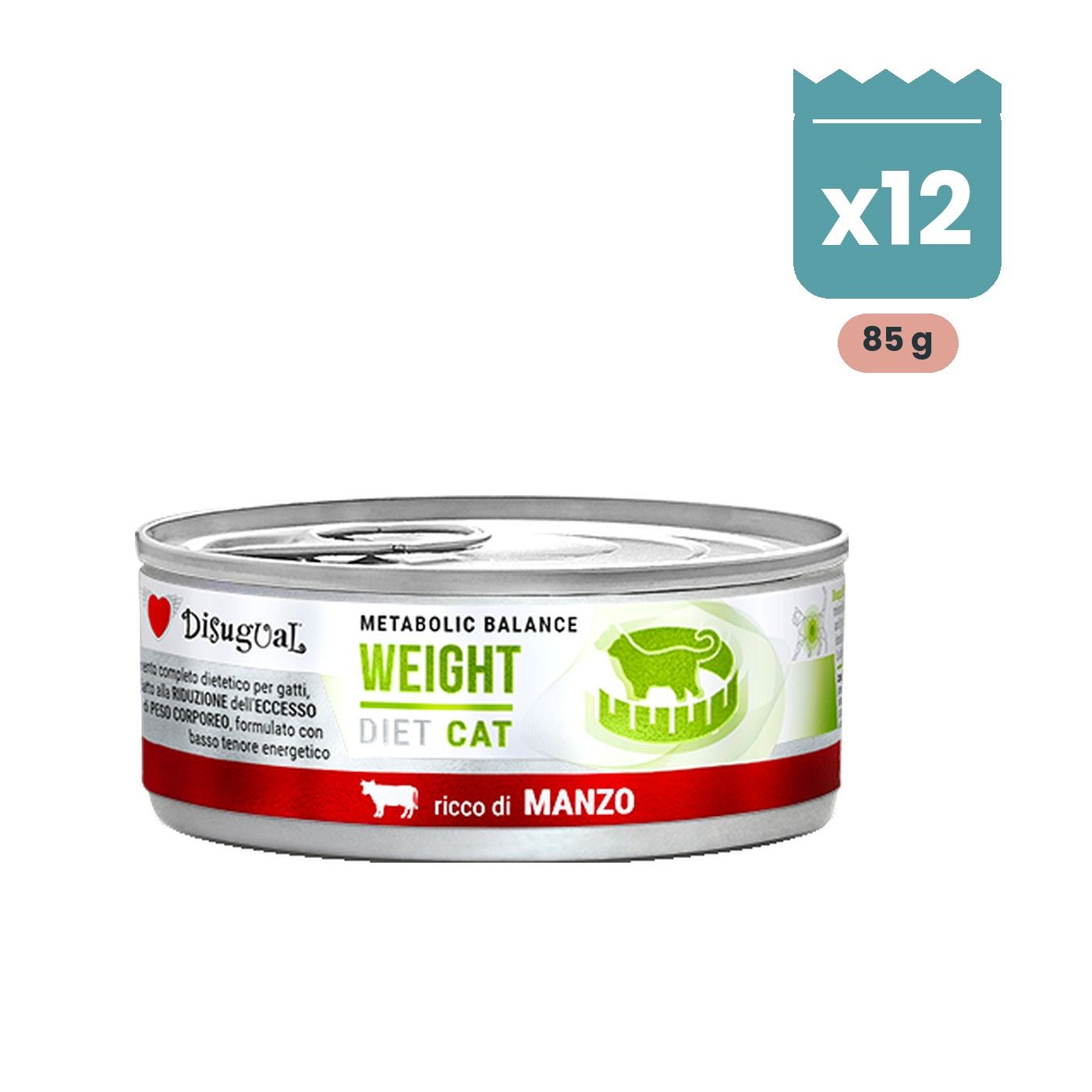 Disugual Latas Weight de Ternera para Gatos Pack Ahorro 12x85 Gr Lata de Disugual Weight de ternera, control de peso para gatos, pack de 12 latas de 85 g en paté