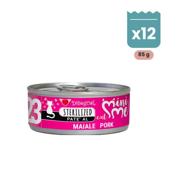 Pack de 12 latas de 85 g de Disugual Mini-Me paté de cerdo para gatos esterilizados