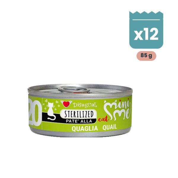 Pack de 12 latas de 85 g de Disugual Mini-Me paté de codorniz para gatos esterilizados