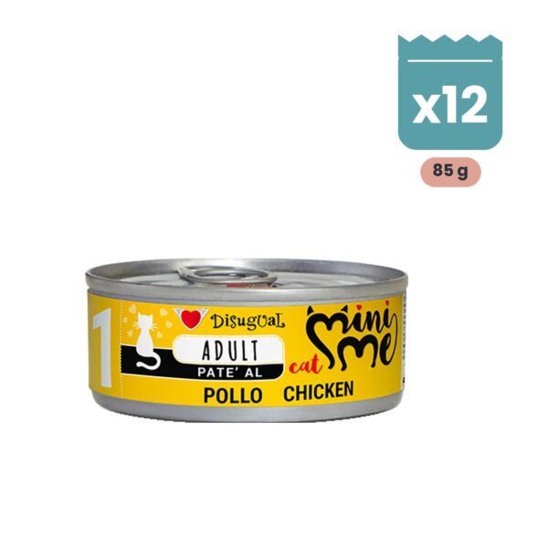Pack de 12 latas de 85 g de Disugual Mini-Me paté de pollo para gatos adultos