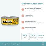 Infografía de Mini-Me Kitten pollo: beneficios, 7,0 % de proteína bruta y ración diaria