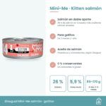 Infografía de Mini-Me Kitten salmón: beneficios, 6,9 % de proteína bruta y ración diaria