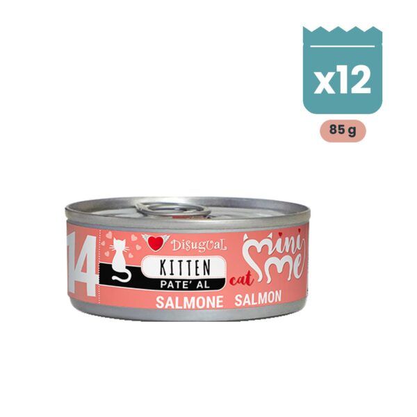 Pack de 12 latas de 85 g de Disugual Mini-Me paté de salmón para gatos cachorros