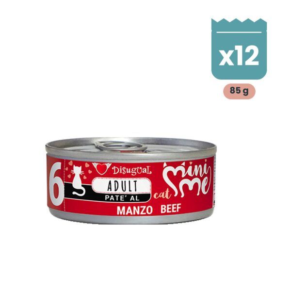 Pack de 12 latas de 85 g de Disugual Mini-Me paté de ternera para gatos adultos