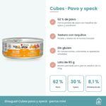 Infografía con la composición y los beneficios de la receta de pavo, speck y zanahorias