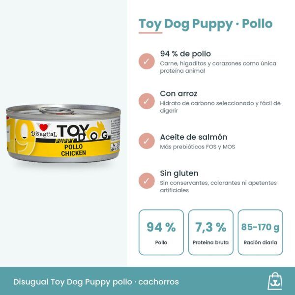 Infografía con el 94 % de pollo, ingredientes y ración diaria por edad
