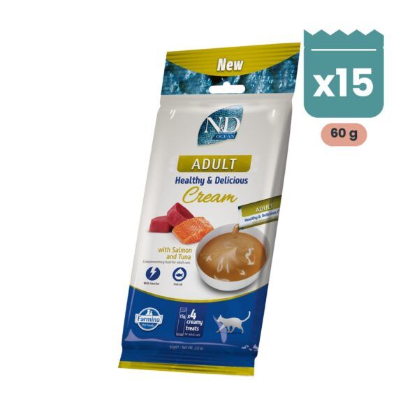 Farmina N&D Ocean Adult Creamy Treat Snack Cremoso de Atún y Salmón para Gatos 15x60 g