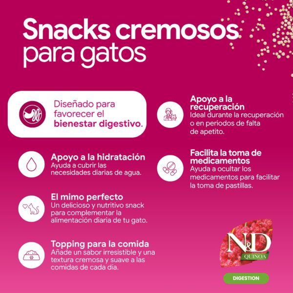 Farmina N&D Quinoa Digestion Creamy Treat Snack Cremoso de Pollo y Atún para Gatos 15x60 g