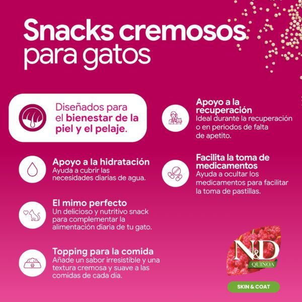Farmina N&D Quinoa Skin & Coat Creamy Treat Snack Cremoso de Salmón para Gatos 15x60 g