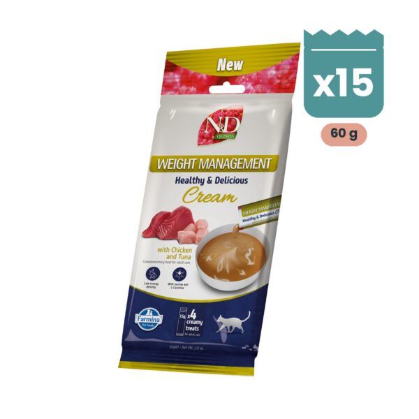 Farmina N&D Quinoa Weight Management Creamy Treat Snack Cremoso de Pollo y Atún para Gatos 15x60 g