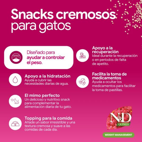 Farmina N&D Quinoa Weight Management Creamy Treat Snack Cremoso de Pollo y Atún para Gatos 15x60 g