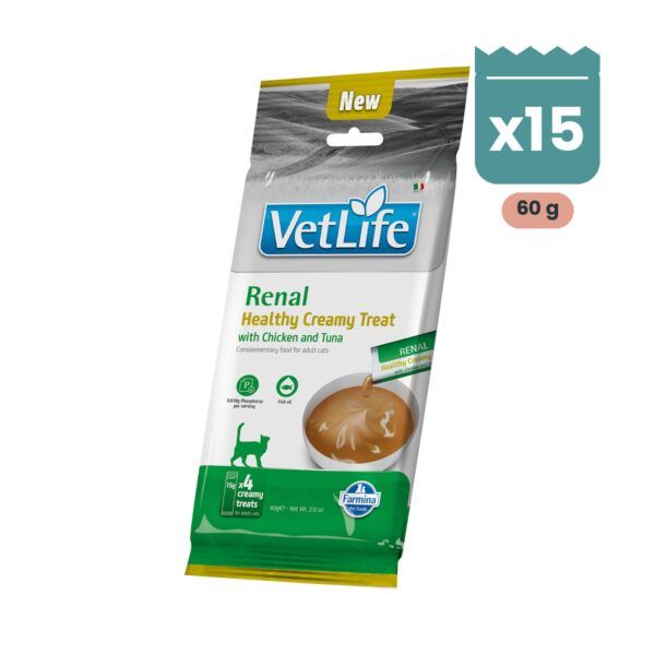 Farmina Vet Life Renal Creamy Treat Snack Cremoso de Pollo y Atún para Gatos 15x60 g