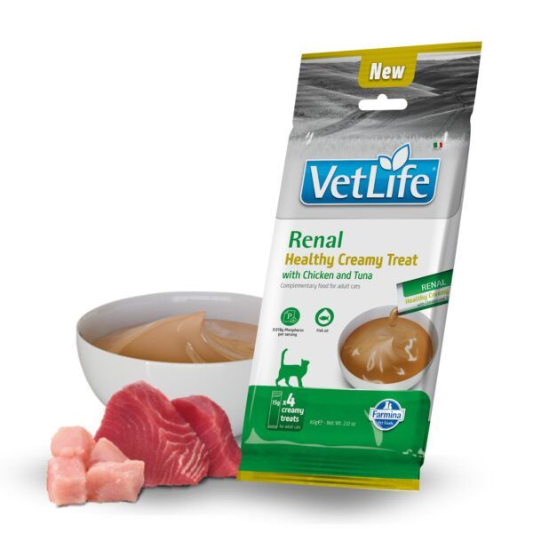 Farmina Vet Life Renal Creamy Treat Snack Cremoso de Pollo y Atún para Gatos 15x60 g