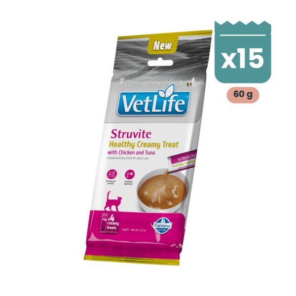 Farmina Vet Life Struvite Creamy Treat Snack Cremoso de Pollo y Atún para Gatos 15x60 g