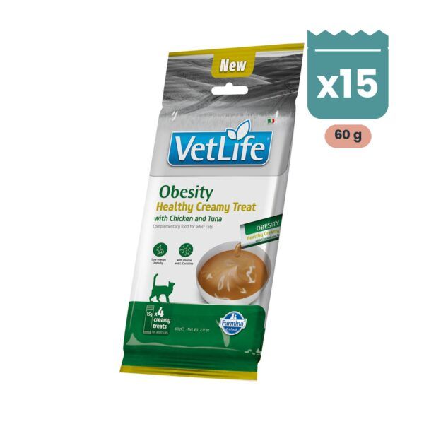 Farmina Vet Life Obesity Creamy Treat Snack Cremoso de Pollo y Atún para Gatos 15x60 g