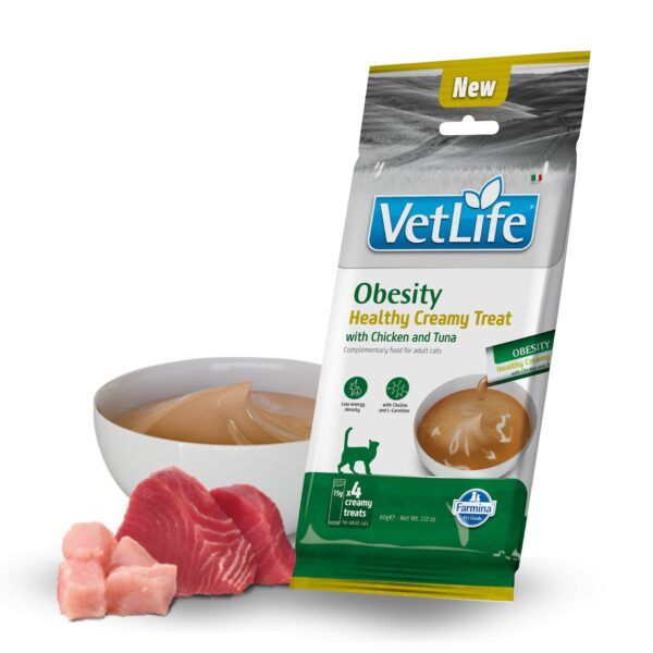 Farmina Vet Life Obesity Creamy Treat Snack Cremoso de Pollo y Atún para Gatos 15x60 g